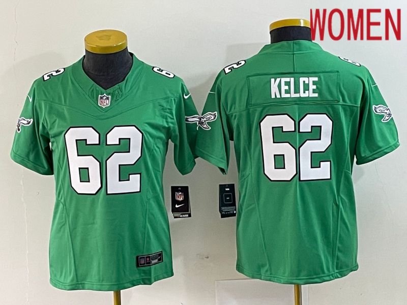 Women Philadelphia Eagles 62 Kelce Green Nike Throwback Vapor Limited NFL Jersey